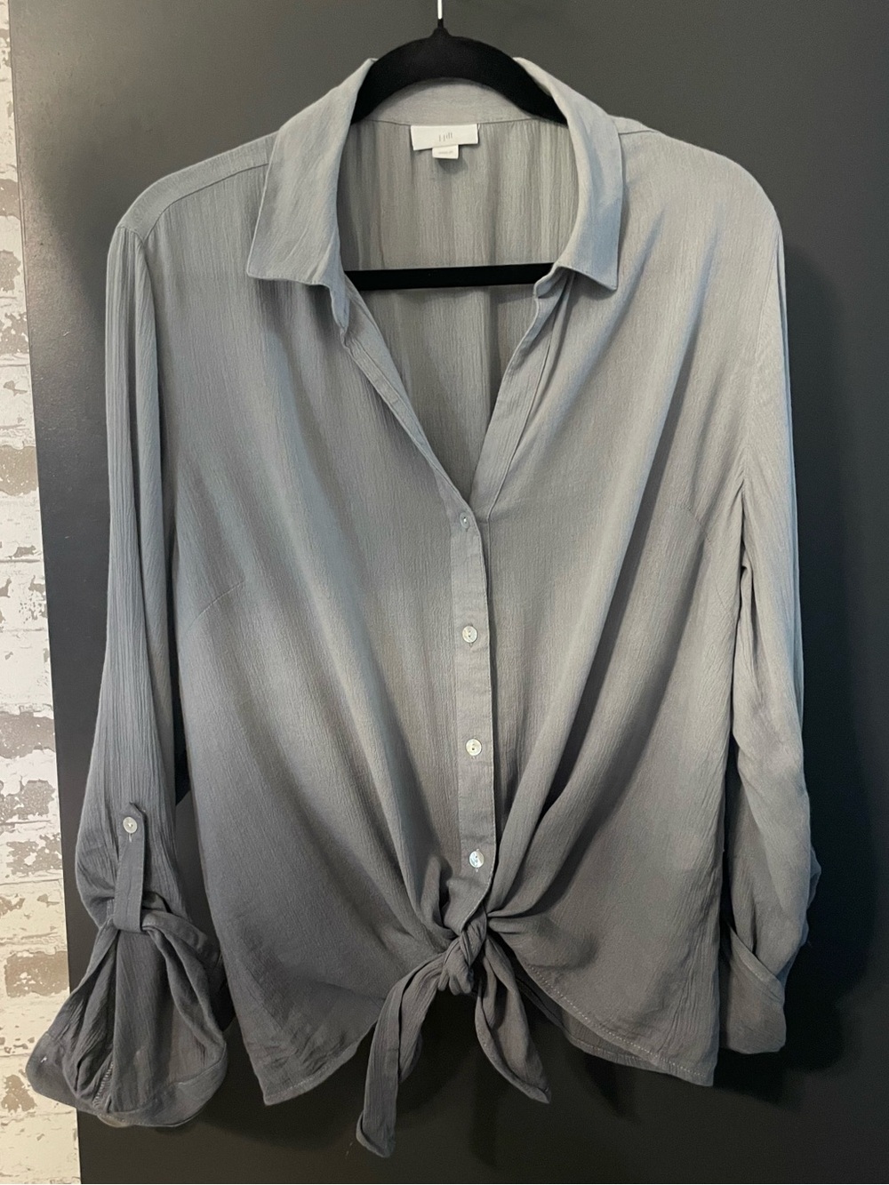 J. Jill Ombré Gray Tie Front Button Down Blouse Cotton Viscose Size Large - Picture 2 of 9